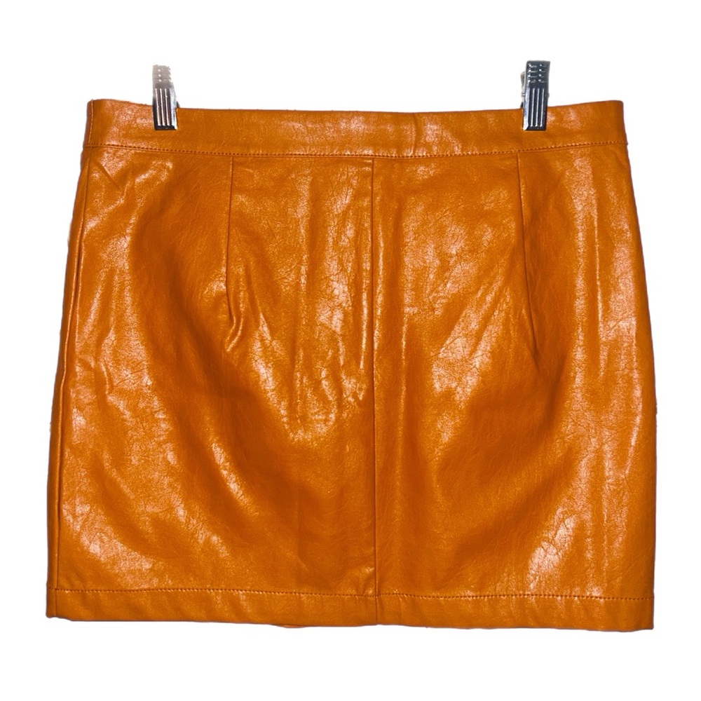 Shinestar Women's Orange Faux Leather Mini-
Skirt Size L - Picture 2 of 5
